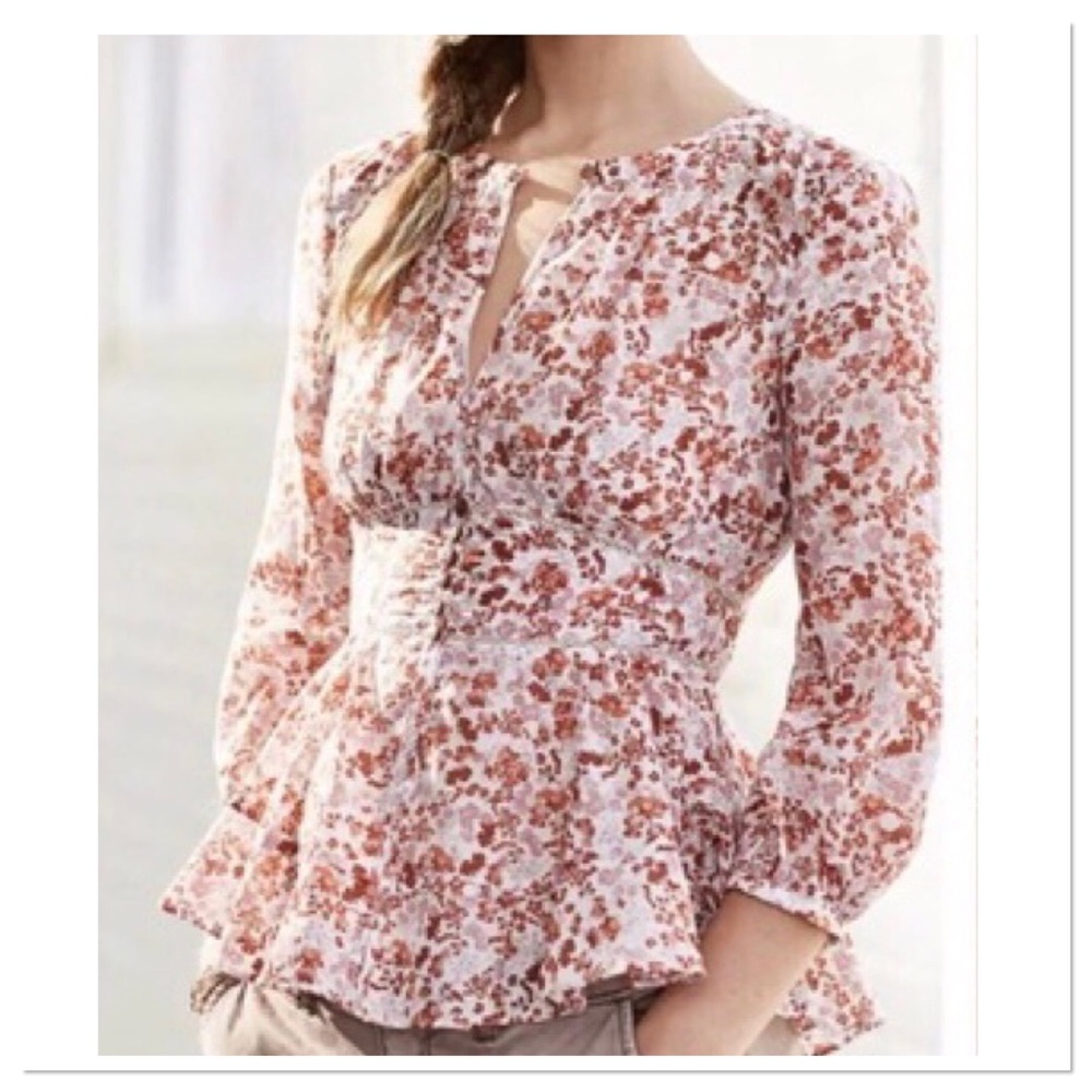Anthropologie Moulinette Soeurs Peplum Floral Blouse Red Women’s Size 12